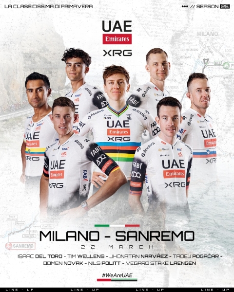 Тадей Погачар возглавит команду UAE Team Emirates XRG на Милан - Сан-Ремо-2025