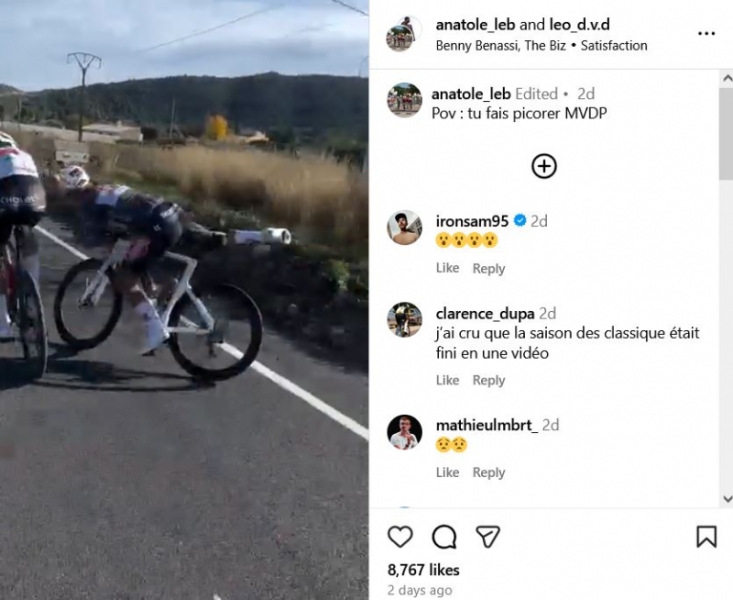 Матье ван дер Пул едва не упал, приняв вызов любителя в спринте на тренировке